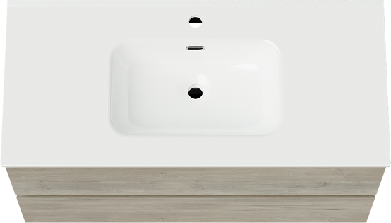 Linie Lado meuble salle de bains suspendu 100 x 46 cm chêne gris avec Baro plan simple en porcelaine blanc brillant
