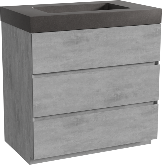 Storke Edge meuble salle de bains à poser 85 x 52 cm béton gris foncé avec Scuro High plan simple en quartz noir mat