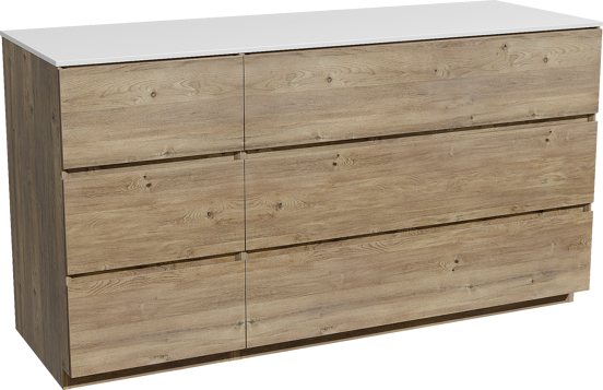 Storke Edge staand badmeubel 150 x 52 cm ruw eiken met Tavola enkel of dubbel wastafelblad in solid surface mat wit