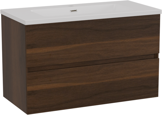 Storke Edge meuble salle de bains suspendu 80 x 40 cm noyer avec Diva plan simple en marbre composite blanc brillant