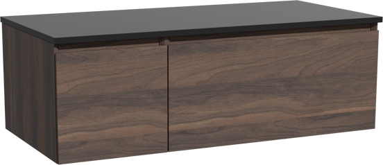 Storke Edge zwevend badkamermeubel 110 x 52 cm notelaar met Panton enkel tablet in gepoedercoate mdf mat zwart