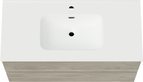 Linie Lado hängendes Möbelstück Set: 100 x 46 cm, Graue Eiche, mit Baro Einzelwaschtisch, Porzellan Weiß matt