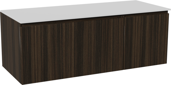 Balmani Sfera zwevend badmeubel 135 x 55 cm eucalyptus met Stretto enkel of dubbel wastafelblad in solid surface mat wit