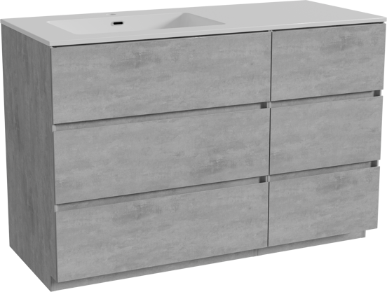 Storke Edge meuble salle de bains à poser 120 x 52 cm béton gris foncé avec Diva plan vasque asymétrique à gauche en marbre composite blanc brillant