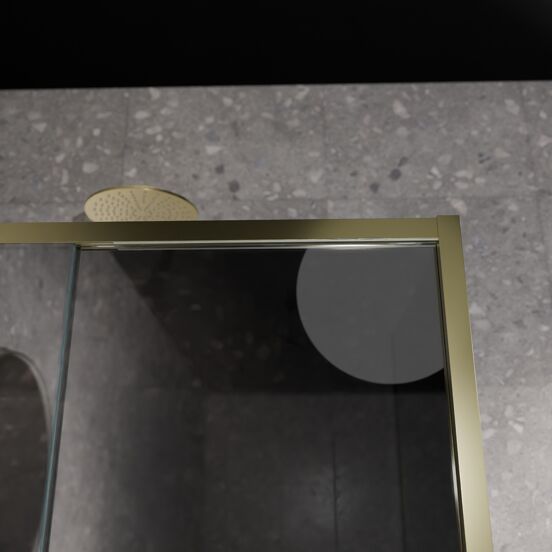 Balmani Senses Design douchehoek met linkse schuifdeur en vaste zijwand, 160 x 100 cm, Reflex spiegelglas, Brushed Champagne Gold profielen