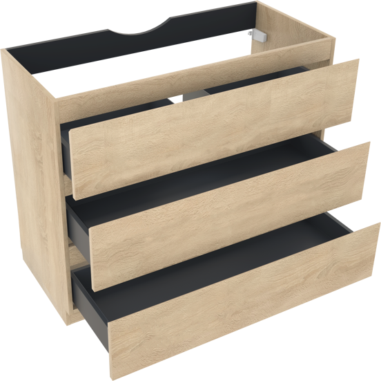 Linie Lado meuble salle de bains à poser 100 x 46 cm chêne blanc avec Lado tablette simple ou double en mélaminé ardoise gris