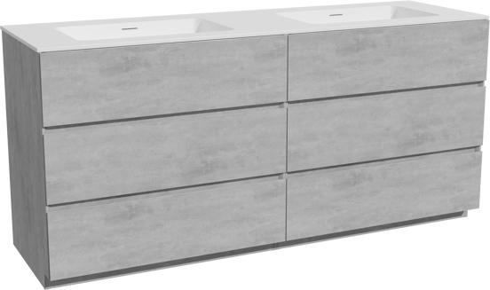 Storke Edge staand badkamermeubel 170 x 52 cm beton donkergrijs met Mata dubbele wastafel in solid surface mat wit