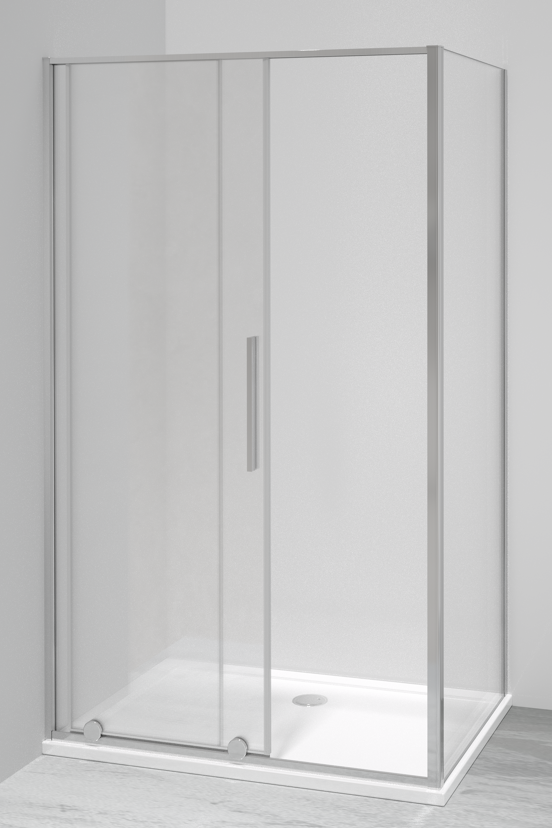 Luca Varess Morano paroi d'angle avec porte coulissante et paroi latérale fixe 80 x 120 cm verre transparent profil chrome brillant