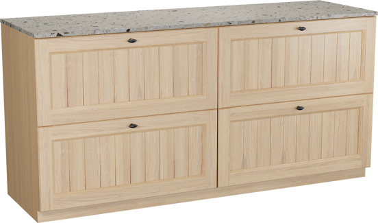 Balmani Lemon staand badkamermeubel 180 x 55 cm, fineer natuur eik met Stretto enkel of dubbel tablet in greige terrazzo