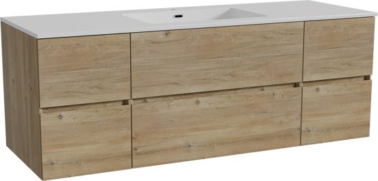 Storke Edge meuble salle de bains suspendu 145 x 52 cm chêne brut avec Diva plan simple en marbre composite blanc brillant