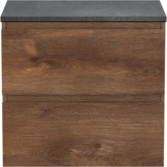 Linie Lado hängendes Möbelstück Set: 60 x 46 cm, Braune Eiche, mit Lado Einzel Waschtischplatte, Melamin Schiefergrau