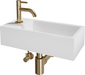Luca Varess Cubic Handwaschbecken, Keramik weiß glänzend, 40,5 x 20 cm, Links, inklusive Rose Gold Wasserhahn und Zubehör