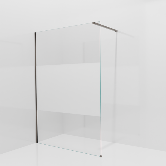 Balmani Modular inloopdouche: 140 x 200 cm, Helder glas met matte strook met coating, Brushed GunMetal profielen