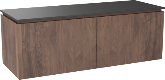 Balmani Eclips meuble salle de bains suspendu 150 x 55 cm Noyer américain avec Stretto tablette simple ou double en Granit noir