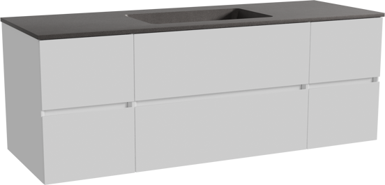 Storke Edge zwevend badmeubel 145 x 52 cm hoogglans wit met Scuro enkele wastafel in kwarts mat zwart