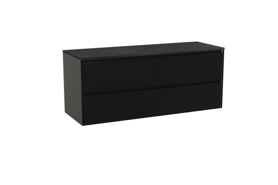 Storke Seda hängendes Möbelstück Set: 150 x 52 cm, Schwarz matt, mit Panton Einzel- oder Doppel Waschtischplatte, Pulverbeschichtetes MDF Schwarz matt