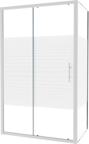 SanyOne Anton douchehoek met schuifdeur en vaste zijwand, 120 x 80 cm, gestreept glas, witte profielen
