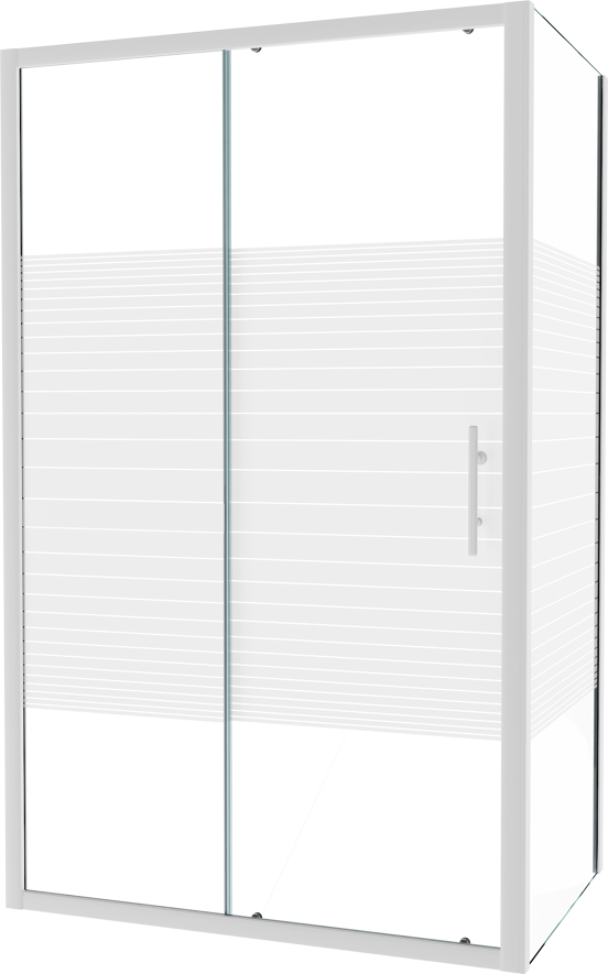 SanyOne Anton douchecabine met schuifdeur en vaste zijwand, 120 x 80 cm, gestreept glas, witte profielen