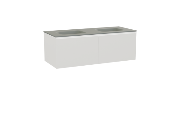 Balmani Idra meuble salle de bains suspendu 135 x 55 cm blanc mat avec Tablo Arcato double vasque en solid surface gris pierre