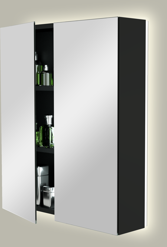 Storke Reflecta spiegelkast 65 x 75 cm mat zwart met spiegelverlichting