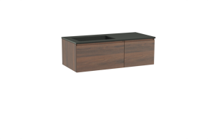 Storke Edge meuble salle de bains suspendu 110 x 52 cm noyer avec Scuro vasque asymétrique gauche en quartz noir mat