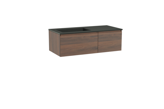 Storke Edge meuble salle de bains suspendu 110 x 52 cm noyer avec Scuro vasque asymétrique gauche en quartz noir mat