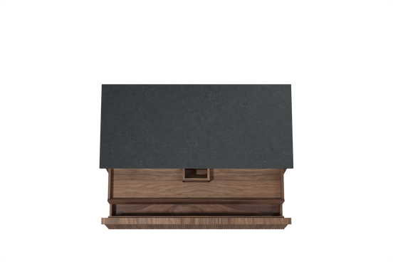 Balmani Forma hängendes Möbelstück Set: 120 x 55 cm, Amerikanischer Nussbaum, mit Stretto Einzel Waschtischplatte, Granit, Schwarzes Granit, Vertikale symmetrische gerade Rippe