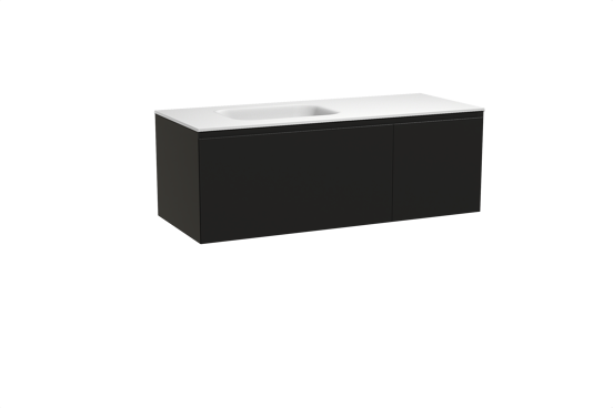 Balmani Idra meuble salle de bains suspendu 135 x 55 cm noir mat avec Tablo Arcato vasque asymétrique gauche en solid surface blanc mat