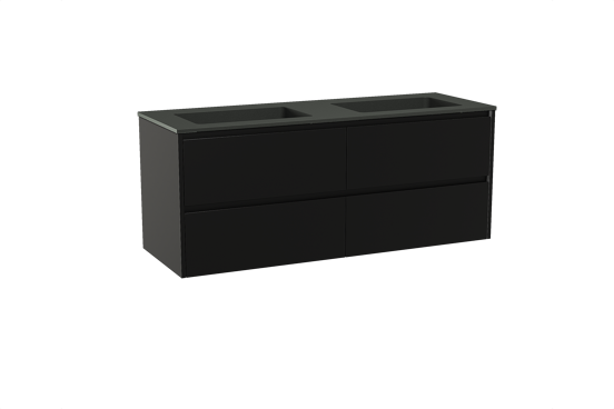 Storke Seda meuble salle de bains suspendu 150 x 52 cm noir mat avec Scuro double vasque en quartz noir mat