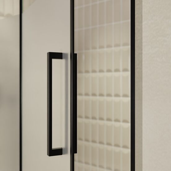 Balmani Senses Design douche draaideur links 140 cm x 210 cm Helder glas met matte strook, Zwarte profielen, met coating
