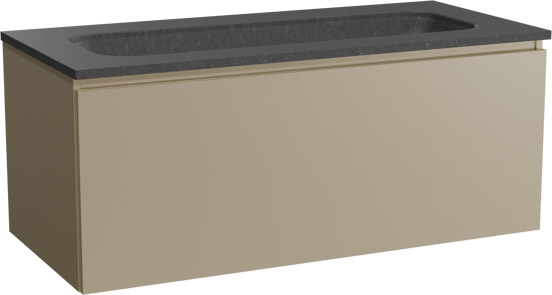 Balmani Sfera zwevend badkamermeubel 120 x 55 cm dune met Tablo Arcato enkele wastafel voor 2 kraangaten in graniet zwart