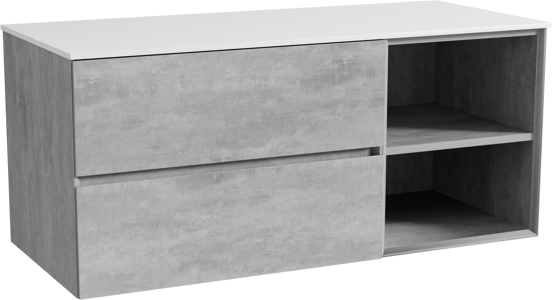Storke Edge zwevend badmeubel 120 x 52 cm beton donkergrijs met Tavola enkel of dubbel wastafelblad in solid surface mat wit