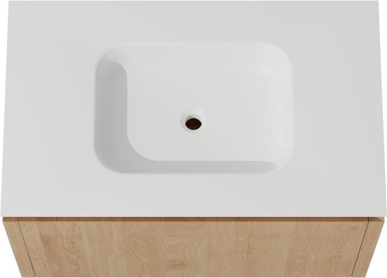Balmani Eclips zwevend badkamermeubel 90 x 55 cm Natuur eik met Eclips enkele wastafel in Solid Surface mat wit