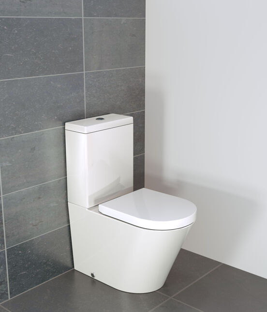 Luca Varess Calibro wc à poser blanc brillant bride de rinçage fine, set d'installation inclus avec raccordement en S, robinet et flexible