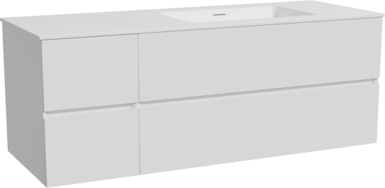 Storke Edge zwevend badmeubel 140 x 52 cm hoogglans wit met Mata asymmetrisch rechtse wastafel in solid surface mat wit