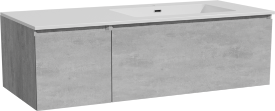 Storke Edge meuble salle de bains suspendu 120 x 52 cm béton gris foncé avec Diva plan vasque asymétrique à droite en marbre composite blanc brillant
