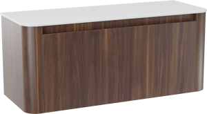 Storke Soft meuble salle de bains suspendu 120 x 46 cm noyer avec Tavola Soft tablette simple ou double vasque en Solid Surface blanc mat