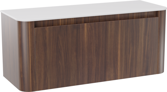 Storke Soft meuble salle de bains suspendu 120 x 46 cm noyer avec Tavola Soft tablette simple ou double vasque en Solid Surface blanc mat