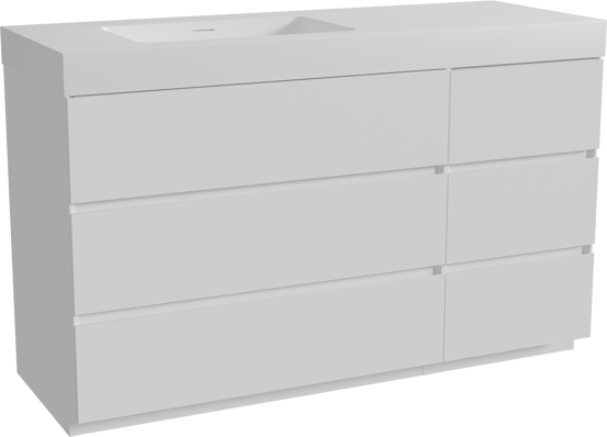 Storke Edge freistehendes Möbelstück Set: 140 x 52 cm, Weiß matt, mit Mata High Waschtisch links, Solid Surface Weiß matt