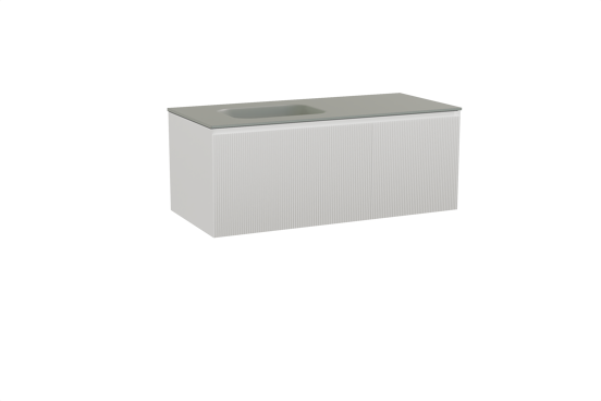 Balmani Fila meuble salle de bains suspendu 120 x 55 cm blanc mat avec Tablo Arcato vasque asymétrique gauche en solid surface gris pierre, Nervure droite symétrique verticale