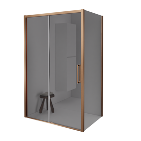 Balmani Senses Design douche en coin avec porte coulissante à gauche et paroi latérale fixe, 140 x 100 cm, Miroir Reflex, Profil Brushed Rosegold