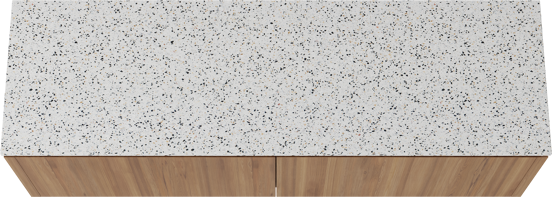 Balmani Eclips meuble salle de bains suspendu 180 x 55 cm Teck avec Stretto tablette simple ou double en Bianco Nero Terrazzo
