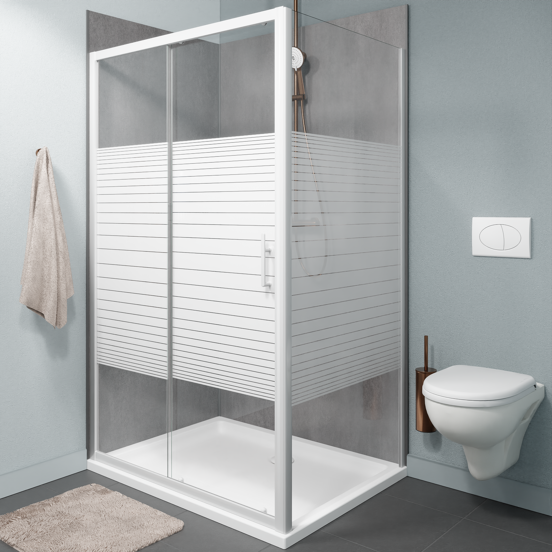 SanyOne Anton douche schuifdeur 120 cm x 190 cm Gestreept glas glanzend witte profiel