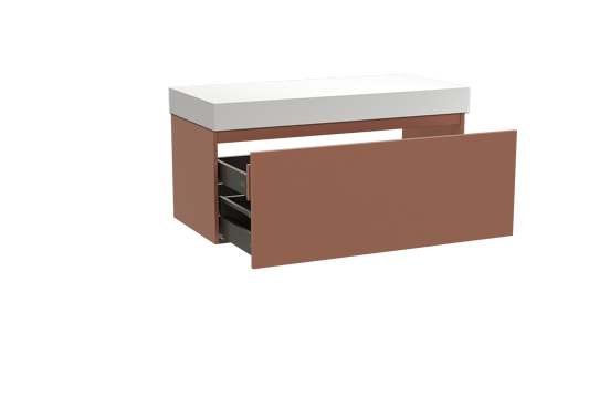 Balmani Sfera hängendes Möbelstück Set: 120 x 55 cm, Cotto, mit Dominus Einzel- oder Doppel Waschtischplatte, Solid Surface Weiß matt