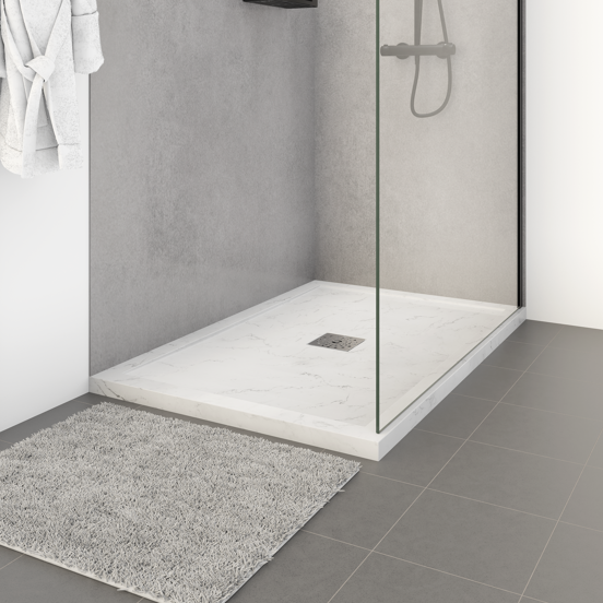 Linie Lido receveur de douche 120 x 80 cm marbre composite aspect marbre blanc texture ardoise