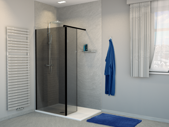 Balmani Move douche à l'italienne avec panneau latéral pivotant 90 x 200 cm verre fumé profil noir mat