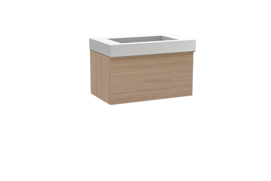 Balmani Forma meuble salle de bains suspendu 90 x 55 cm chêne naturel avec Modus plan simple en solid surface blanc mat, Nervure droite symétrique horizontale