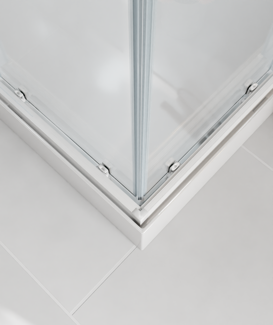 Luca Varess Talan cabine de douche avec portes coulissantes 90 x 90 cm verre transparent avec bande mate rayée profil blanc brillant