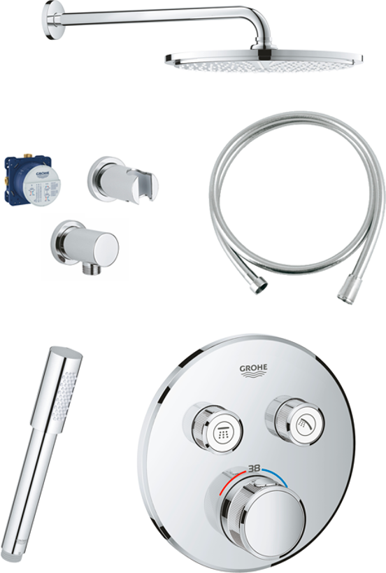 Grohe Grohtherm SmartControl Duschsystem: Unterputz, inkl. Thermostat-Duscharmatur, Runder Duschkopf, 31 cm, Chrom glänzend