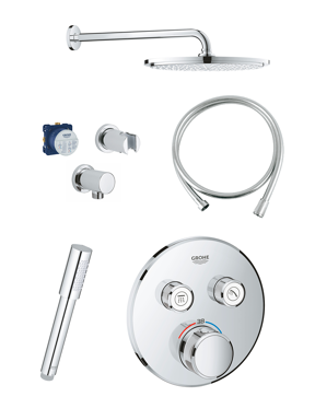 Grohe Grohtherm SmartControl Duschsystem: Unterputz, inkl. Thermostat-Duscharmatur, Runder Duschkopf, 31 cm, Chrom glänzend